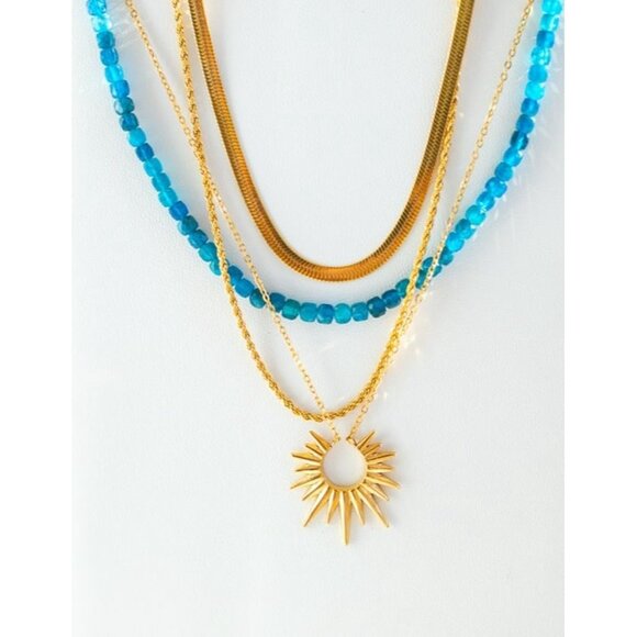 Blue Apatite Gemstone Necklace Gold Toggle Clasp Removable Baroque Pearl - Picture 9 of 12